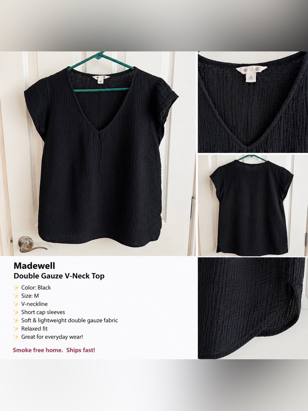 Madewell Black Double Gauze V-Neck Blouse
